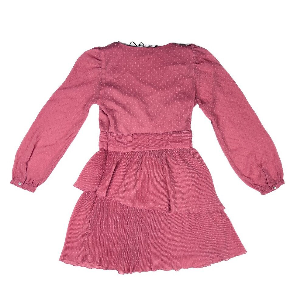 Zara Mauve Swiss Dot Surplice Tiered Ruffle Mini Dress Size‎ XS - Picture 3 of 9